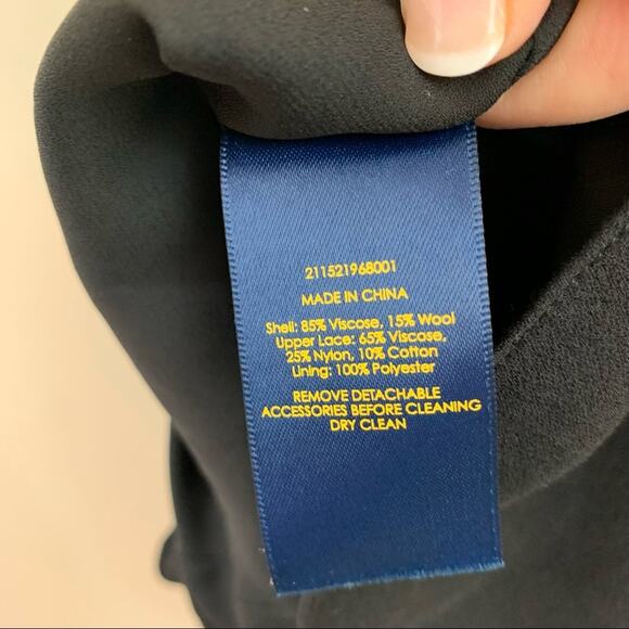 Polo Ralph Lauren Blue Label Belted Illusion Lace A-Line Black Dress - Picture 5 of 7